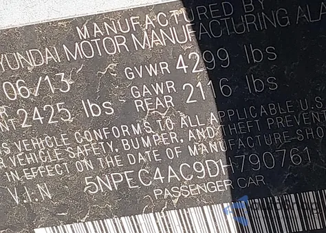 2013 Hyundai Sonata Se from USA, damaged, VIN 5NPEC4AC9DH790761